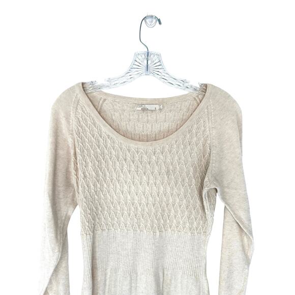 Prana Zora Cable Knit Cream Crew Neck Granola Girl Sweater Dress Size Small - Picture 5 of 14